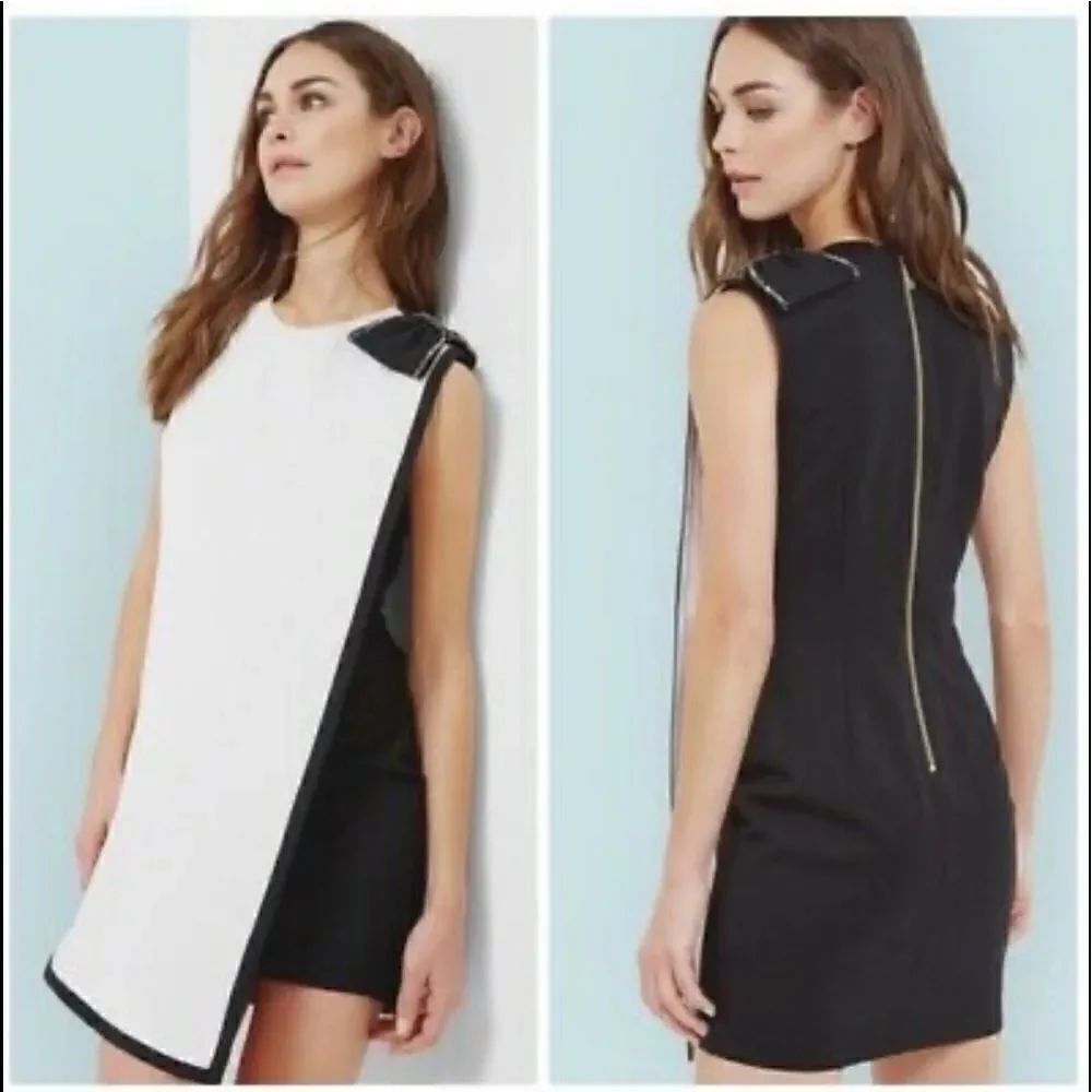 NWT Ted Baker Lenta Embellished Bow Layered Dress Black Light Pink